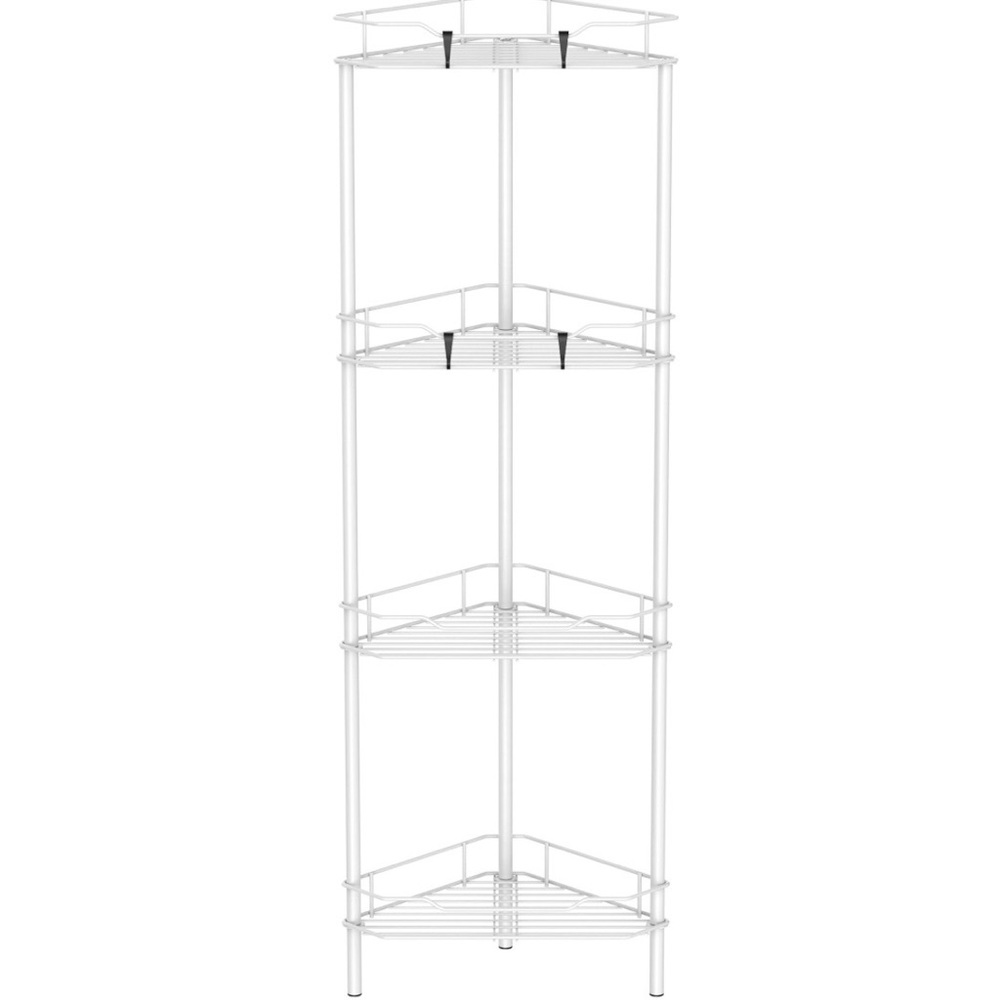 4 Tier Floor Standing Corner Shower Caddy Organizer Shelf with Hooks- White